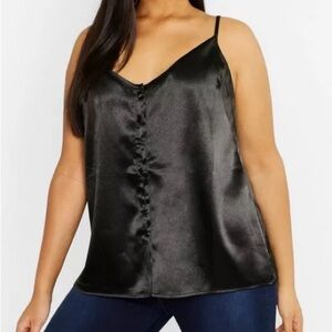 Boohoo NWT Black Plus Button Through Satin Camisole Size 18